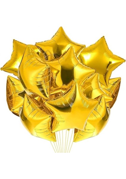 5li Gold Yıldız Balon - Yıldız Folyo Balon 18" (45 Cm) 5'li Yıldız Balon - Balon Setleri - Balon S