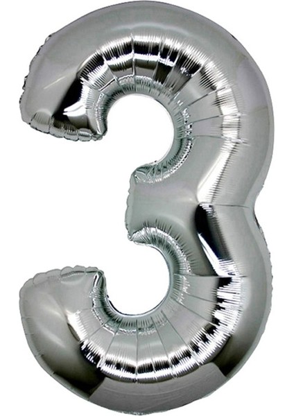 Gümüş Folyo Balon 16" Inç 40 cm 3 Rakamı