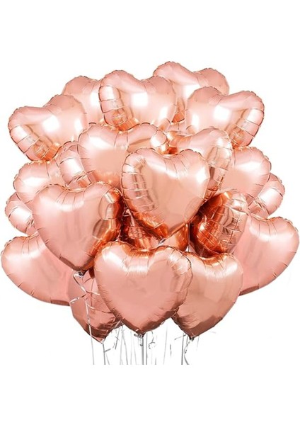 5li Rose Kalp Balon - Kalp Folyo Balon - 18" (45 cm ) 5'li Kalp Balon - Balon Setleri - Balon Seti