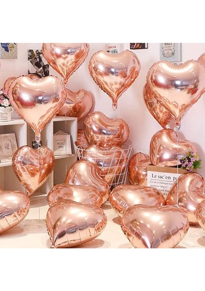 5li Rose Kalp Balon - Kalp Folyo Balon - 18" (45 cm ) 5'li Kalp Balon - Balon Setleri - Balon Seti fırsatları