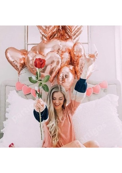 5li Rose Kalp Balon - Kalp Folyo Balon - 18" (45 cm ) 5'li Kalp Balon - Balon Setleri - Balon Seti indirimleri