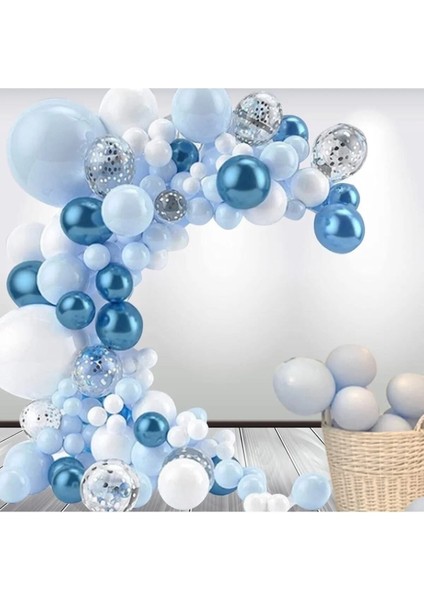 Krom Mavi ve Makaron (Pastel Mat) Mavi Renk 15 Li Balon modelleri