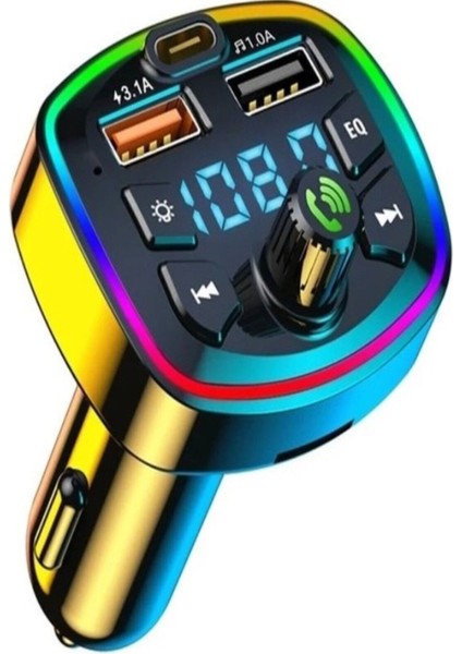 Araç Bluetooth 5.0 Fm Transmitter Cihazı Araba Müzik Mp3 Çalar Sd Kart Okur Oto Çakmaklık Şarj Aleti