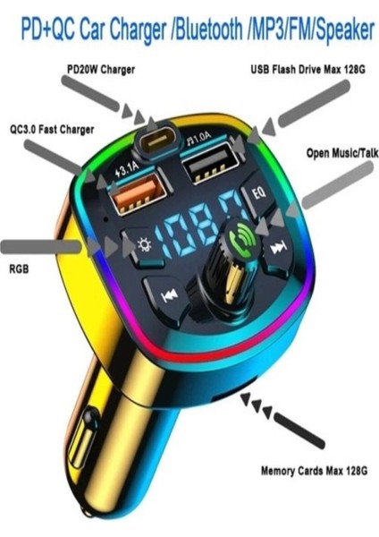 Araç Bluetooth 5.0 Fm Transmitter Cihazı Araba Müzik Mp3 Çalar Sd Kart Okur Oto Çakmaklık Şarj Aleti fırsatları