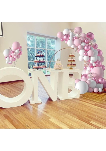 65 Adet Lüks Makaron Pembe , Krom Pembe ,beyaz Balon Zinciri Doğum Günü Balon Seti