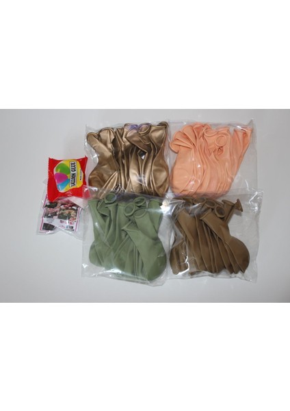 60 Adet Pastel ve Krom Balon Zincir Seti (Küf Yeşili, Ten Rengi, Karamel ve Krom Gold Renk Balonlar)
