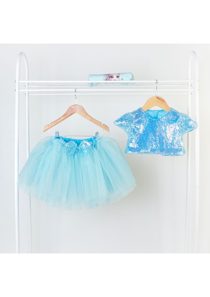 Parıltılı Pullu Crop ve Kabarık Tütü Etek Ikili Takım