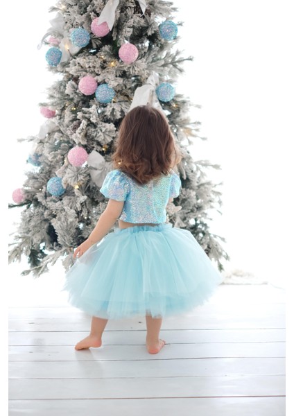 Parıltılı Pullu Crop ve Kabarık Tütü Etek Ikili Takım fırsatları