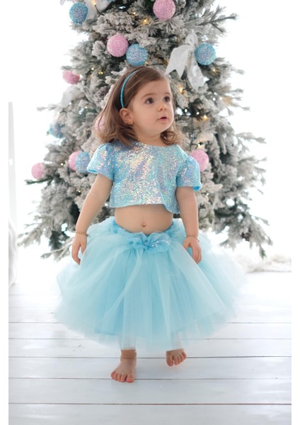 Parıltılı Pullu Crop ve Kabarık Tütü Etek Ikili Takım fiyatları