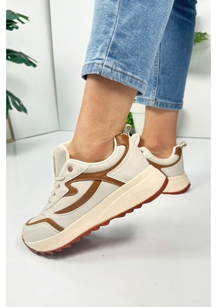 Günlük Kadın Sneaker Bağcıklı Tırtıklı Kalın Tabanlı Yürüyüş Spor Ayakkabı 4077