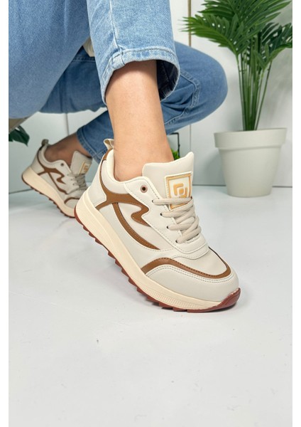 Günlük Kadın Sneaker Bağcıklı Tırtıklı Kalın Tabanlı Yürüyüş Spor Ayakkabı 4077
