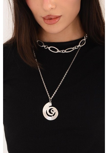Pınkmark Kadın Gümüş Ikili Carousel Charm Kısa Chokker Kolye Seti PMKL25609