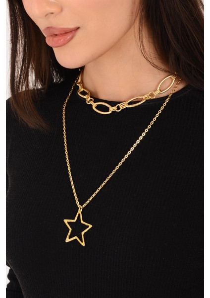 Pınkmark Kadın Gold Ikili Yıldız Charm Kısa Chokker Kolye Seti PMKL25606 fiyatları