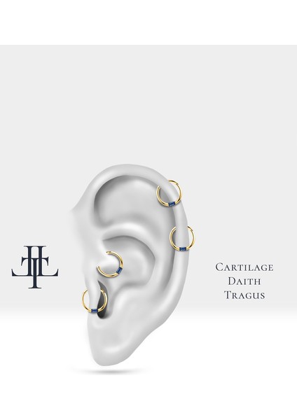 Baget Safirli Halka Piercing, 10-12 mm , 1.2 Mm, 14K Sarı-Beyaz-Kırmızı Altın | LC00016S