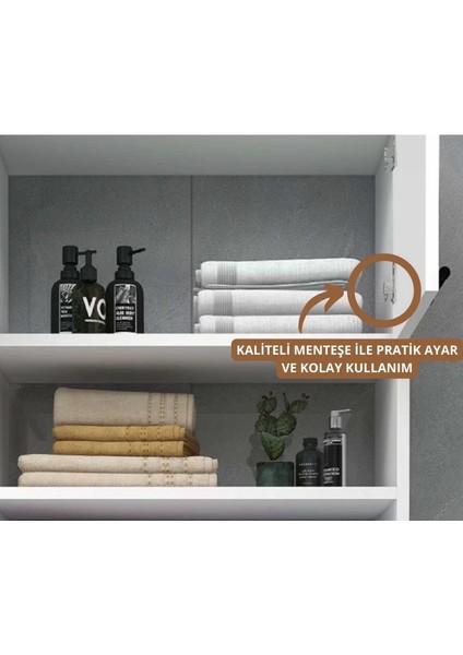 Home Enda Çamaşır Makinesi Dolabı 3 Raflı Kapaklı Banyo Dolabı Mat Beyaz