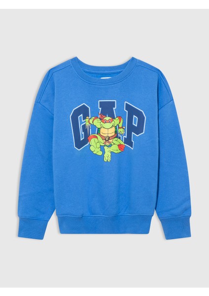 Erkek Çocuk Mavi Gap Logo Grafikli Sweatshirt