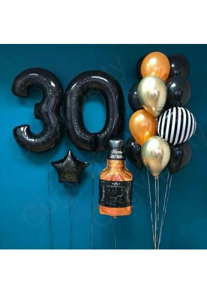 Yetişkin 30 Yaş Viski Folyo Balon Temalı Özel Gün Doğum Günü Kutlama Seti