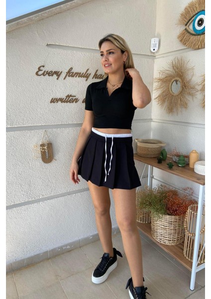 Bel Bağlama Detaylı Pileli Şort Etek fiyatları