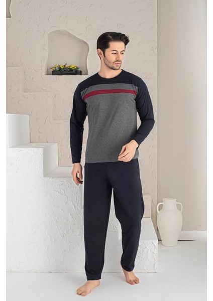 Erkek Parçalı Uzun Kollu Penye Kumaş Mevsimlik Pijama Takımı