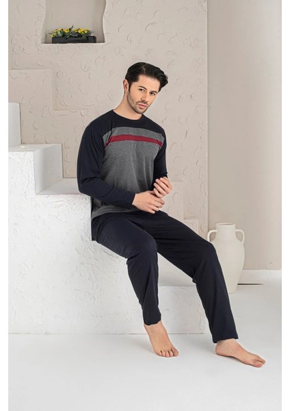 Erkek Parçalı Uzun Kollu Penye Kumaş Mevsimlik Pijama Takımı
