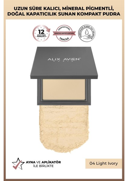 Kompakt Pudra - 12 Saate Kadar Kalıcılık - Nötr Cilt Alt Tonu - Compact Powder 04 Light Ivory