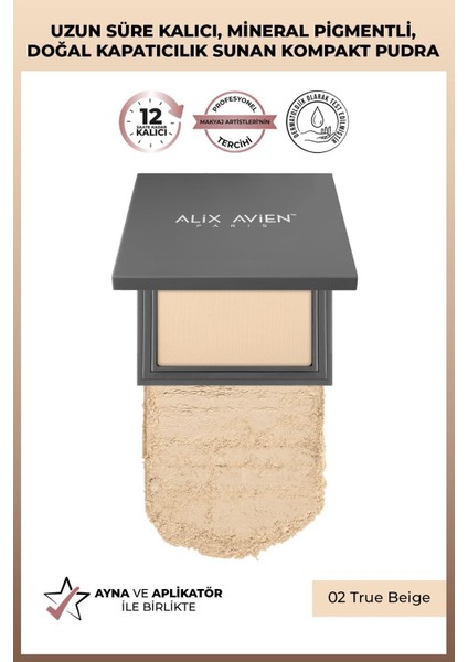 Kompakt Pudra - 12 Saate Kadar Kalıcılık - Soğuk Cilt Alt Tonu - Compact Powder 02 True Beige