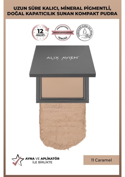 Kompakt Pudra - 12 Saate Kadar Kalıcılık - Soğuk-Nötr Cilt Alt Tonu - Compact Powder 11 Caramel