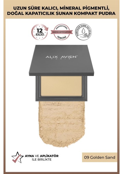 Kompakt Pudra - 12 Saate Kadar Kalıcılık - Sıcak Cilt Alt Tonu - Compact Powder 09 Golden Sand