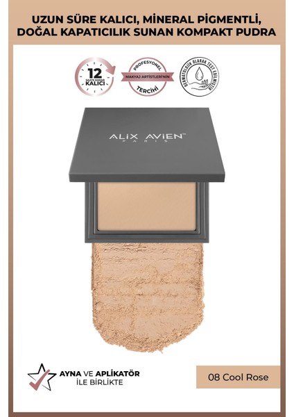 Kompakt Pudra - 12 Saate Kadar Kalıcılık - Soğuk Cilt Alt Tonu - Compact Powder P08 Cool Rose