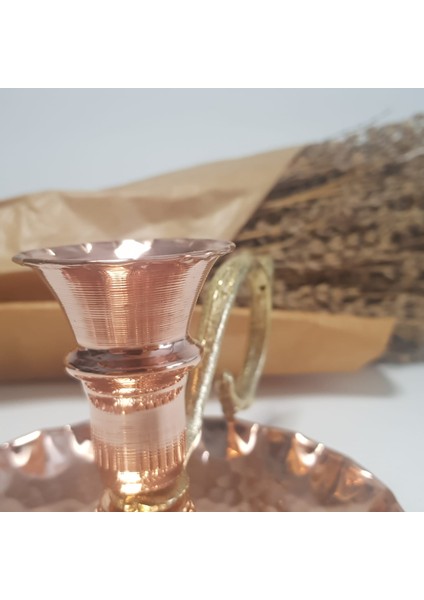 Fırfırlı Bakır El Şamdanı Bakır Eskitme