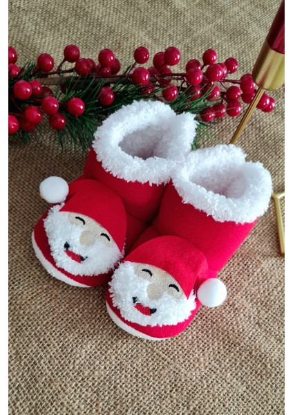 Bebek Çıngıraklı Panduf Yılbaşı Noel Botu Yeni Yıl Hediyesi Kırmızı Bebek Patiği