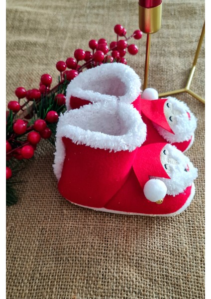 Bebek Çıngıraklı Panduf Yılbaşı Noel Botu Yeni Yıl Hediyesi Kırmızı Bebek Patiği