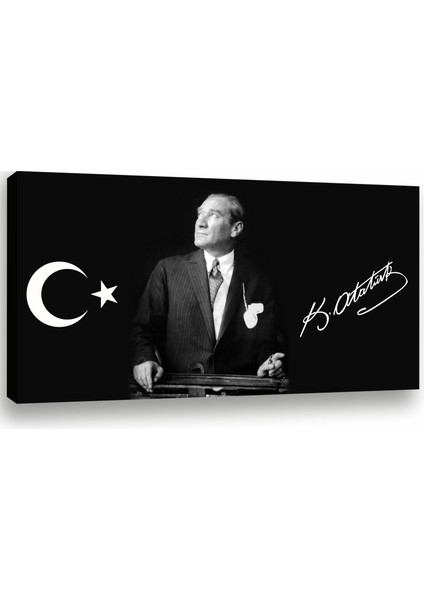 Mustafa Kemal Atatürk, Ay Yıldız Temalı Modern Premium Kanvas Tablo