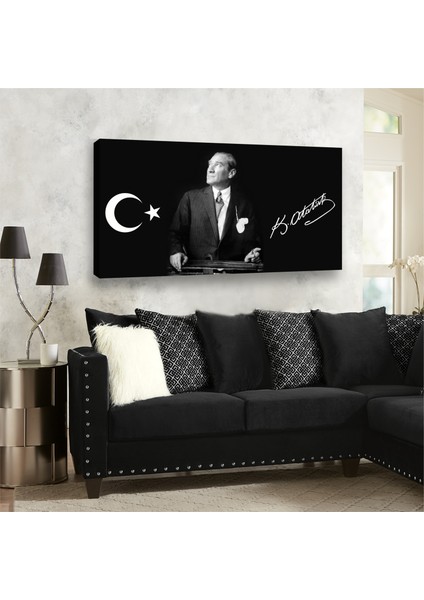 Mustafa Kemal Atatürk, Ay Yıldız Temalı Modern Premium Kanvas Tablo