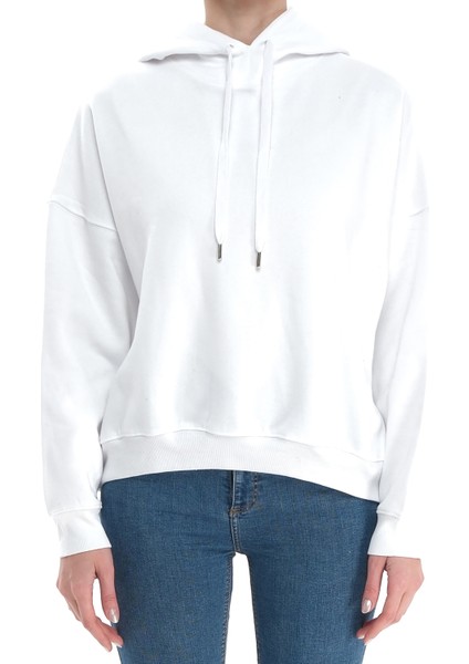 Beyaz Kapşonlu Sweat