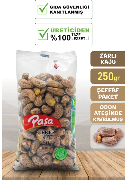 Paşa Kuruyemiş Odun Ateşinde Kavrulmuş Zarlı Kaju 250 gr (1. Kalite)