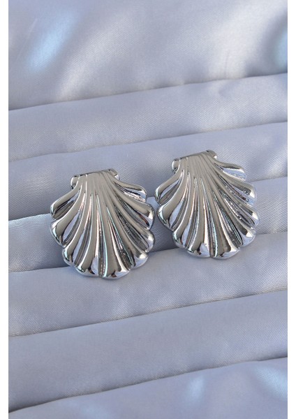 316L Çelik Gümüş Renk Istiridye Model Küpe