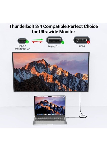 Type-C To Dp Kablo, 8k 60Hz 200CM Yüksek Hızlı, Tip C To Displayport Kablo 2 Metre Kablo Uzunluğu USB C To Displayport Kablo 200CM ZR127 modelleri