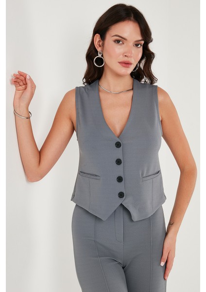 Streç Fitted Fit V Yaka Düğmeli Yelek Bayan Yelek 5865971 fırsatları