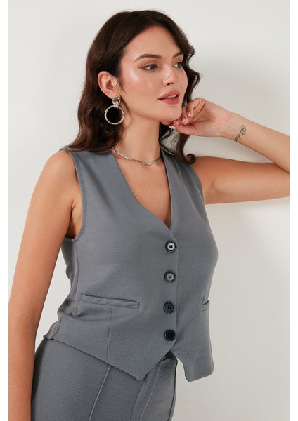 Streç Fitted Fit V Yaka Düğmeli Yelek Bayan Yelek 5865971 indirimleri