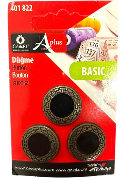 Metal Siyah Taşlı Şık Özel Tasarım Fashion Düğme, 3 Adet 20 mm Kol Düğmesi, Kazak Düğme 401 822