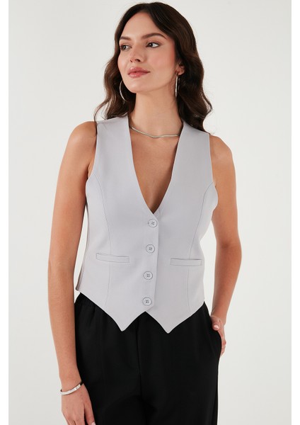 Fitted Fit Düğmeli V Yaka Düğmeli Yelek Bayan Yelek 6696796 modelleri