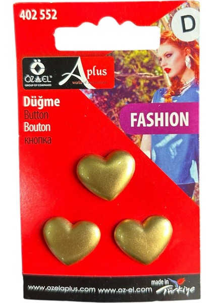 Pirinç Rengi Görünümlü Altın Rengi Kalp Şekilli Fashion Özel Tasarım Düğme 3 ADET18MM 402 552
