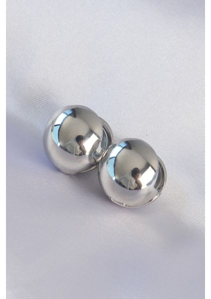 Pirinç Gümüş Renk Içi Boş Minimal Topçuk Küpe