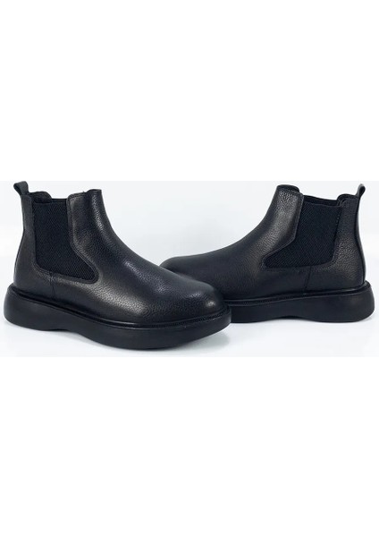 Erkek Siyah Su Geçirmez Hakiki Deri Bağcıksız Lastikli Bot indirimleri