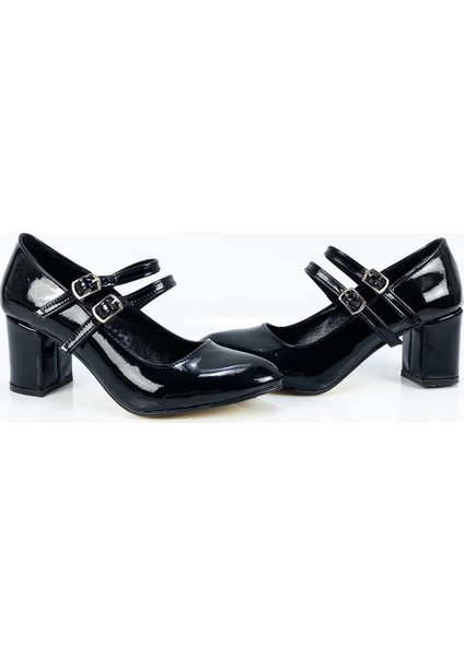 Kadın Parlak Siyah Kalın Topuk Abiye Ayakkabı modelleri