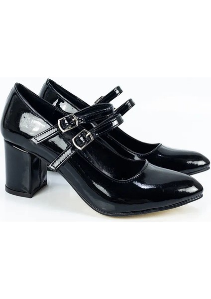 Kadın Parlak Siyah Kalın Topuk Abiye Ayakkabı fırsatları