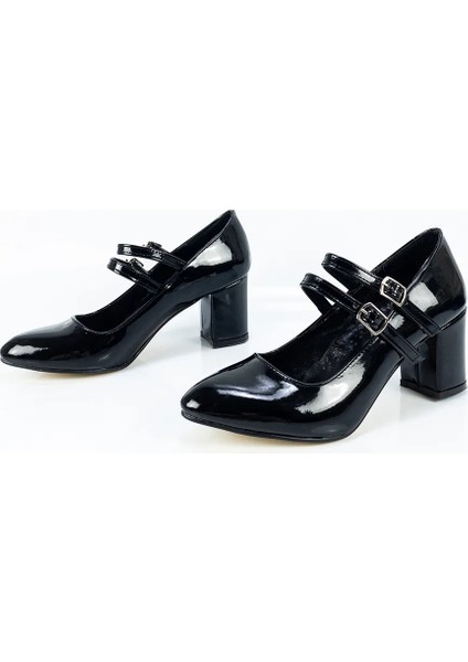 Kadın Parlak Siyah Kalın Topuk Abiye Ayakkabı indirimleri