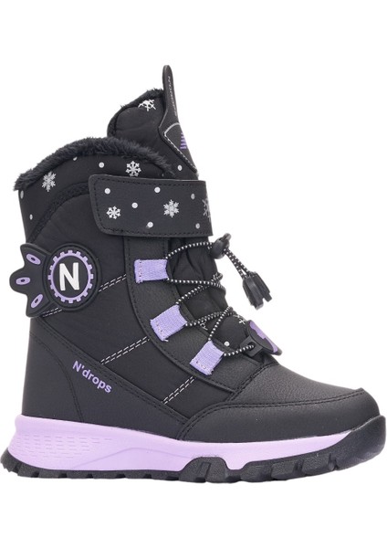 Günlük Kız Çocuk Kar Botu Cırtlı Lastik Bağcıklı Kürklü Kar Desenli Kalın Tırtıklı Taban Bootie 014
