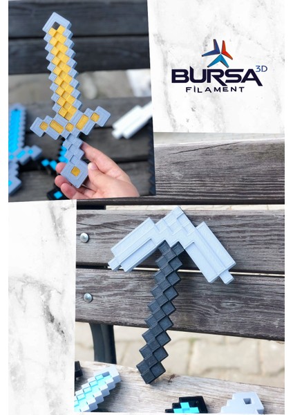 Bursa3dfilament Minecraft Kılıç Kazma Figürleri